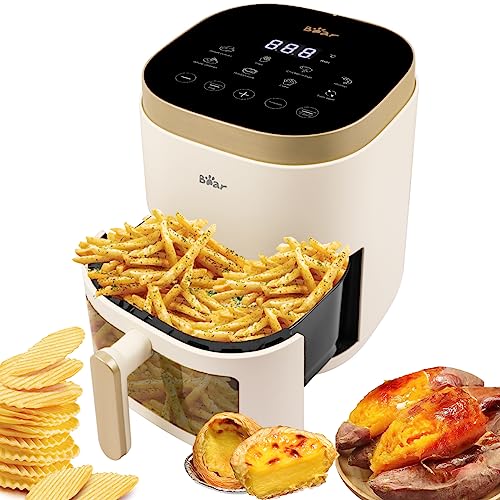 Bear® Air Fryer for Home with Toaster Grill 5L 1500W with Transparent Cooking Window 90% Oilless Cooker with 8 Presets Menus for India Cooking, Touch Control Temp & Timer with Nonstick Tray