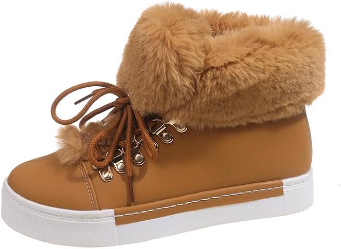 2026 New Women's Furry Snow Boots - Lace-Up Platform Round Toe Warm Winter Boots, Water-Resistant Leather Upper, Insulated Fur Collar, Available for Outdoor Daily Wear