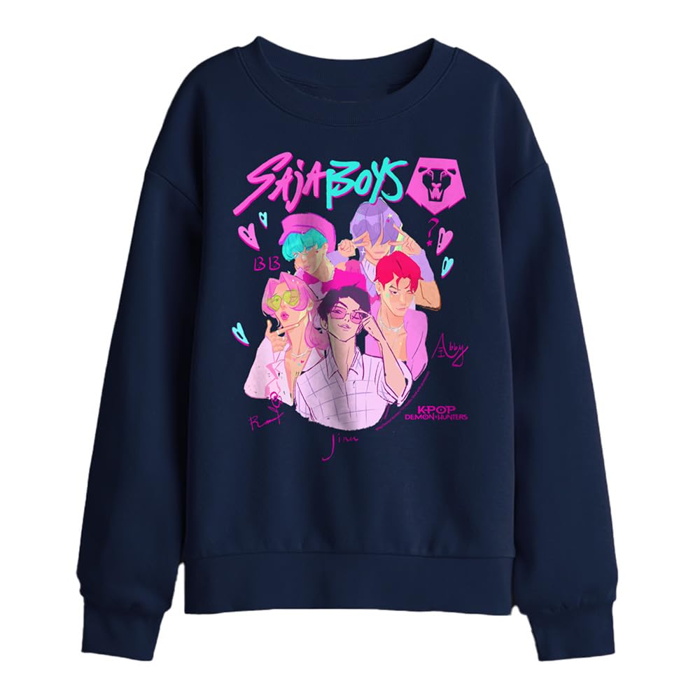 Kpop Demon Hunters Saja Boys Group Signatures Kids Sweatshirt, Navy, 12-13