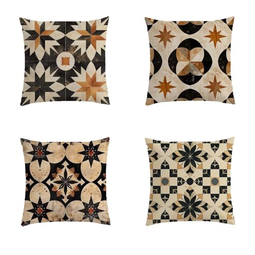 Housse de coussin 45x45cm extérieur lot de 4 géométrique vintage