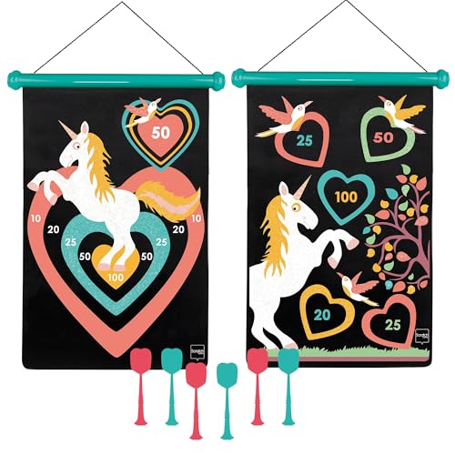 Scratch - Children's Game with Dartboard and Throwing Arrows - Board Game for Girls and Boys from 3 Years Old - Plastic Dart Point - Unicorn Theme