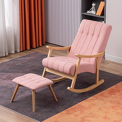 Masif Ahşap Sallanan Sandalye, Tembel Sallanan Sandalye, Modern Kadife Sallanan Sandalye, Yüksek Arkalıklı ve Kolçaklı Döşemeli Sallanan Planör Sandalye, Uyumlu Küçük Tabure2