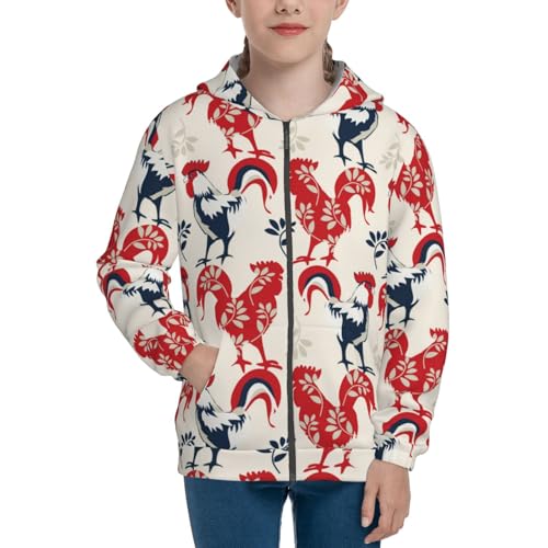 Roosters Kids Pullover Hoodies Boys Zip Up Sweatshirts Girls Athletic Clothes with Pocket3