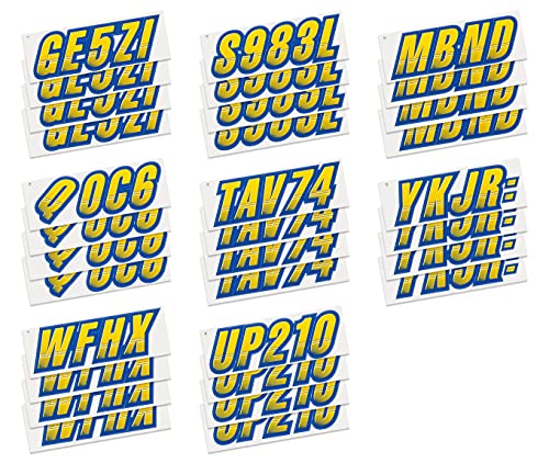 Image of STIFFIE Techtron Yellow /Navy 3 inch Boat & PWC Registration Decals • Numbers Letters Stickers