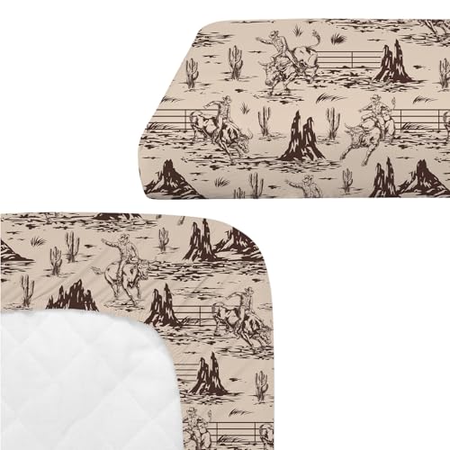 Image of 4 Pack Western Cowboy Crib Sheet Set for Boys or Girls, Neutral Soft Breathable Fitted Crib Sheet, Western Nursery Decor for Standard Crib and Toddler Bed Mattresses 28 x 52 in