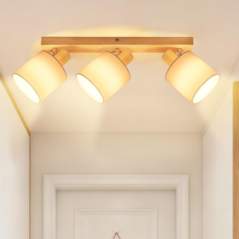 Lichtmaler Deckenstrahler 3 Flammig Deckenleuchte Wohnzimmer - Deckenlampe Holz Deckenspot E14 MAX 25W Vintage Schwenkbar 350° Landhausstil Schlafzimmer Küche Ohne Leuchtmittel