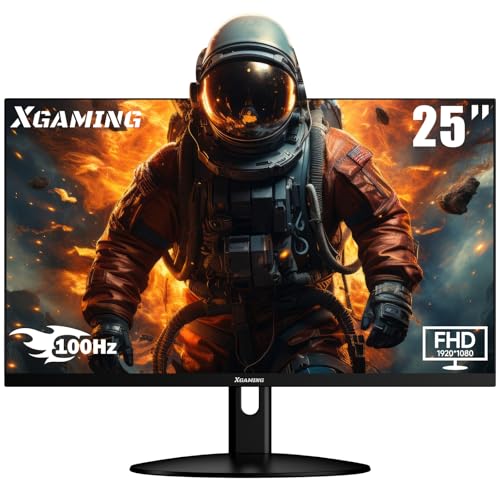 XGaming 25 Inch Monitor, FHD 1080P 100Hz Frameless Computer Display 1ms 99% sRGB, Low Blue Light Eye Care, HDMI VGA Gamer Screen with Speakers, VESA, Tilt Adjustable
