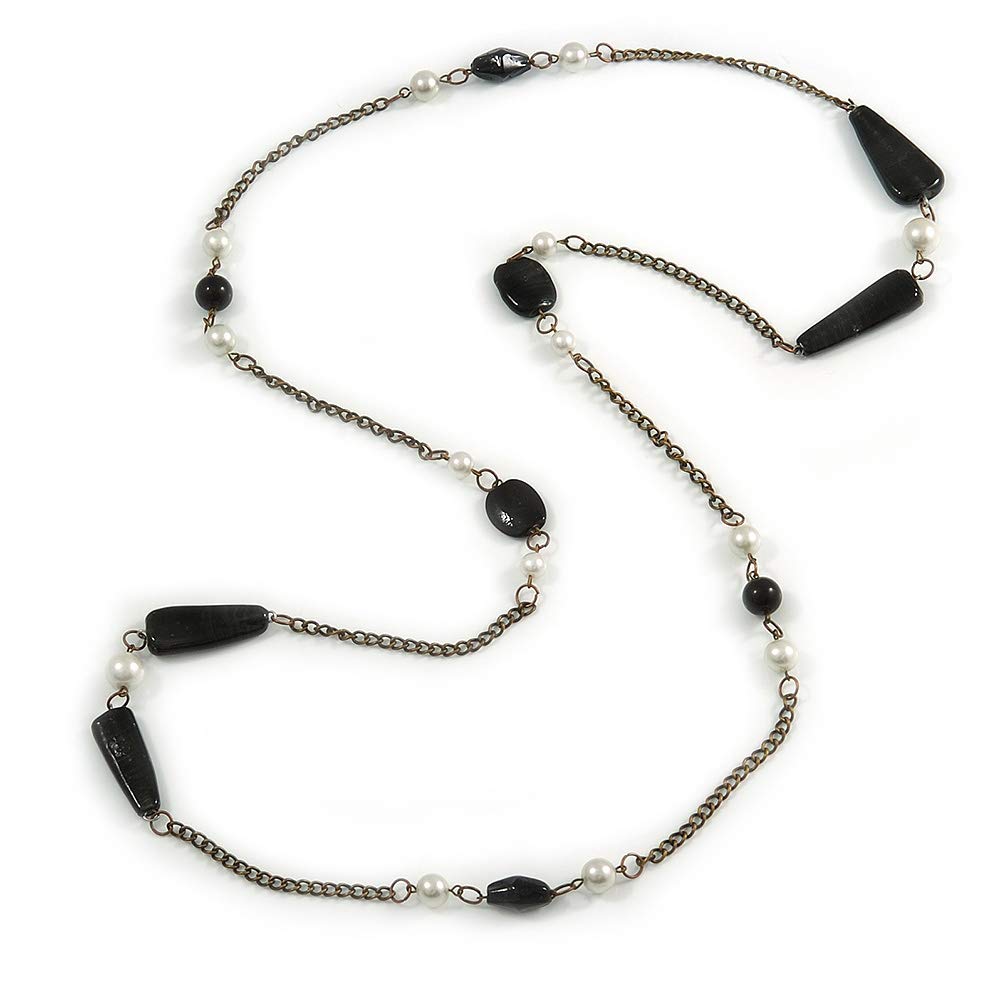 Avalaya Collana In Ceramica Nera Lucida Con Perline Tonde, Lunghezza 46 Cm + 6 Cm Di Estensione, Chiusura A Moschettone, Elegante - 3