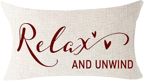 Miniatura 1 de QINU KEONU Relax and Unwind - Funda de cojín decorativa de lino y algodón lumbar para sofá al aire libre, dormitorio, 12 x 20 pulgadas (rojo)