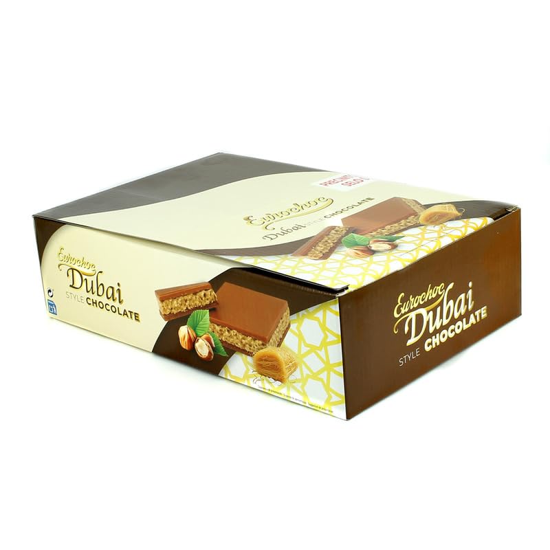 Barritas Chocolate Avellana Estilo Dubái – Caja 24 uds de 40 g – Snack Premium Crujiente, Chocolate con Leche y Pistas de Oriente