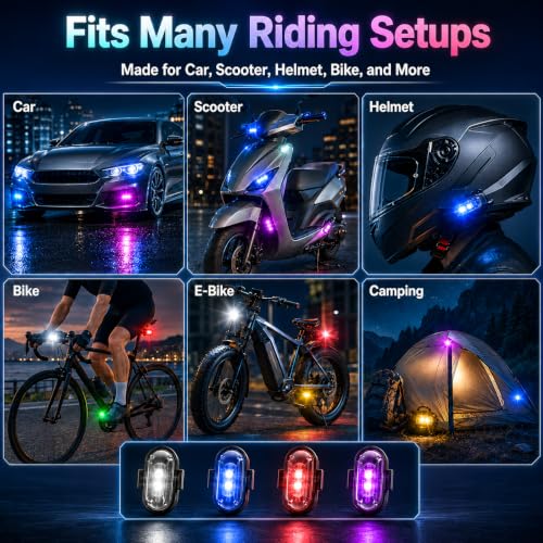 BendJoy 4 Pack LED Navigation Lights with Remote Control, Bike Light Modified, USB Rechargeable Car LED Light, Hook-and-Loop Mount for Car, Scooter, Helmet & Bike, Car Interior Lights Wireless - Image 8