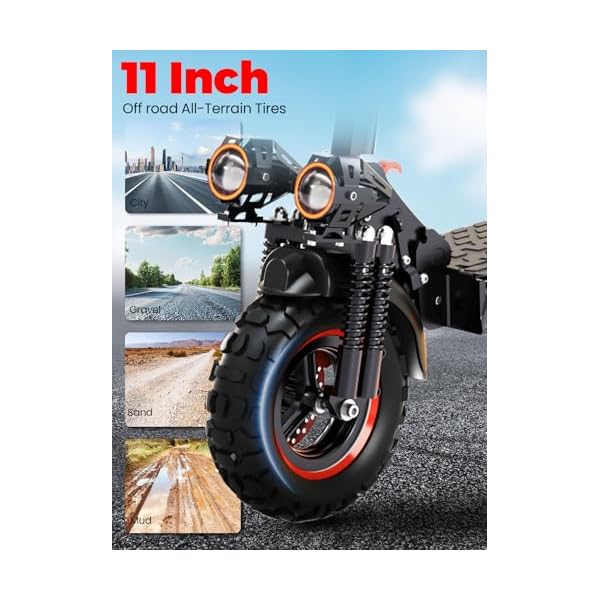 Trottinette électrique adulte, moteur 1200 W, autonomie 45-55 km, batterie 48 V 18 Ah, pliable et portable, roues 11 pouces, tout-terrain, double suspension, freins à disque.
