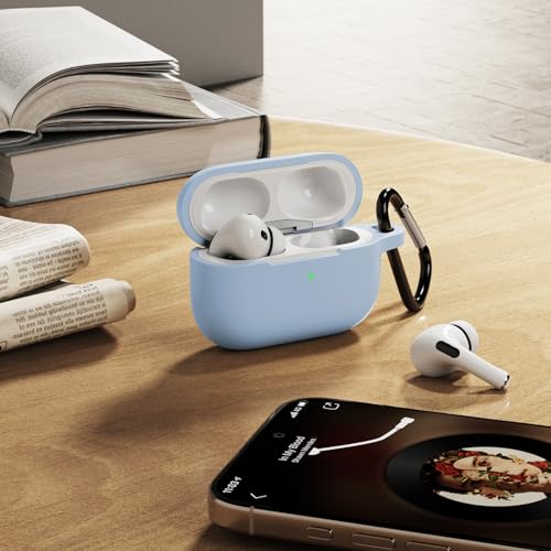 Image of Meliya for AirPods Pro 2 /1 Gen (2023 /2022 /2019) Case Cover with Cleaning Kit and Keychain, Soft Silicone Case Compatible with Airpods Pro 2 (USB-C /Lightning Cable) - Blue