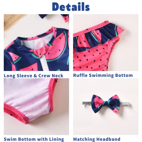 Aalizzwell Baby Infant Girls Swimsuit Set Rash Guard 2 Piece Long Sleeve Bathing Suit Beach Wear Swimwear 3-6 Months Watermelon thumb #2