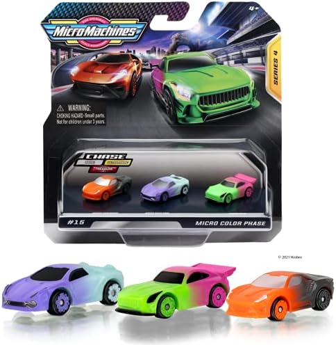 MicroMachines Micro Machines Starter Pack, Colour Phase - Contains 3 Vehicles, Racing Cars with Neon Colours - Possibility of Something Rare - Micromachines Toy Cars Collection