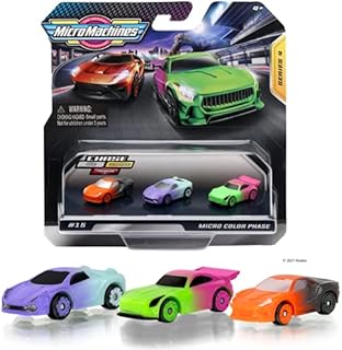 MicroMachines Micro Machines Starter Pack, Colour Phase - Contains 3 Vehicles, Racing Cars with Neon Colours - Possibility of Something Rare - Micromachines Toy Cars Collection
