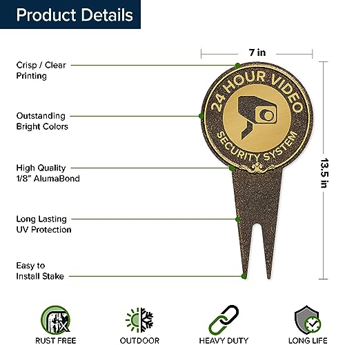 Image of 24-Hour, Video Security System Sign, 7x13, Heavy Duty Integrated Ground Stakes, Indoor /Outdoor Use, Rust Free Aluminum Composite, Made in USA by My Sign center
