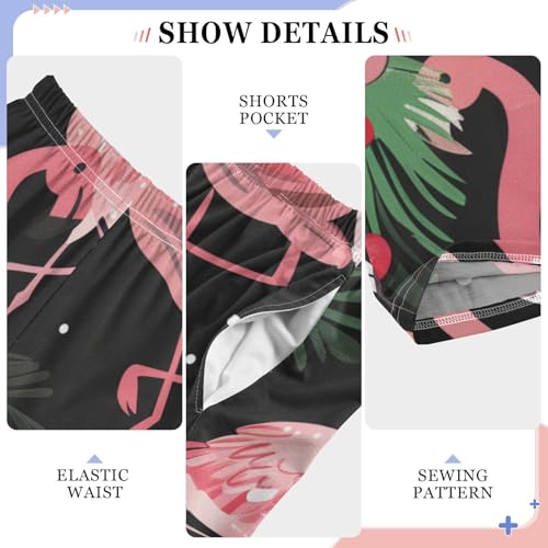 Flamingo Pine Branch Flowers Boys Long Pants Soft Trousers Elastic Waist Kids Lounge Bottoms with Pockets S-XL4