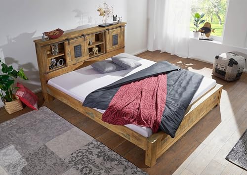 MASSIVMOEBEL24.DE Railway Bett 200x200 Mango, Farbe:Natur lackiert – Bild 3