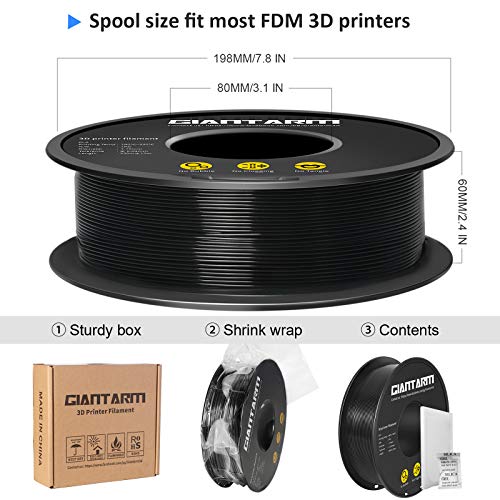 Image of PLA Filament 1.75mm, GIANTARM Classic PLA 3D Printer Filament 1kg Spool Black