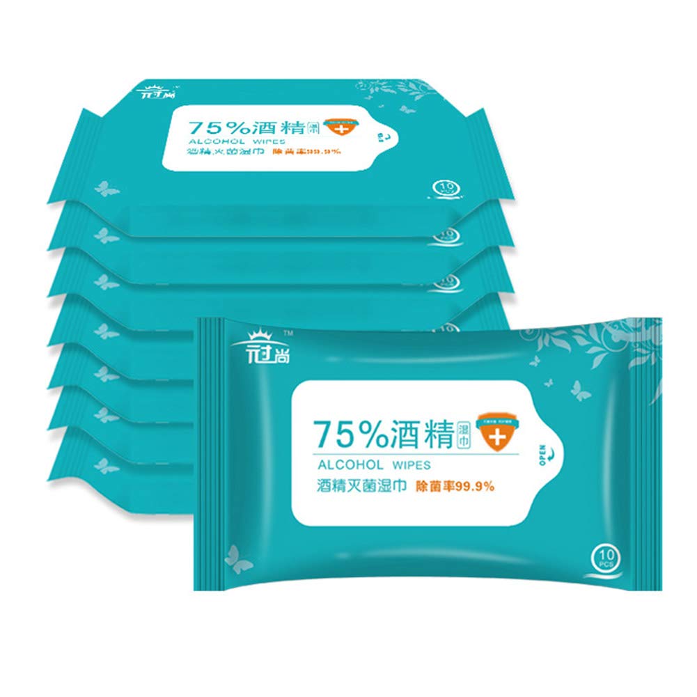 Huabing 75% Alcohol Disposable Disinfection Wipes, Sterilizing and Germicidal for Homes, Portable Extraction Pouch, 10 Pcs/Pack(8 pack)