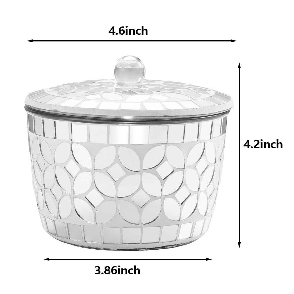 Soporte para cuarto de baño, organizador de almacenamiento para encimera, frasco, dispensador de vidrio de mosaico con tapa, para hisopos de algodón, sales de baño, banda para el pelo, bolas