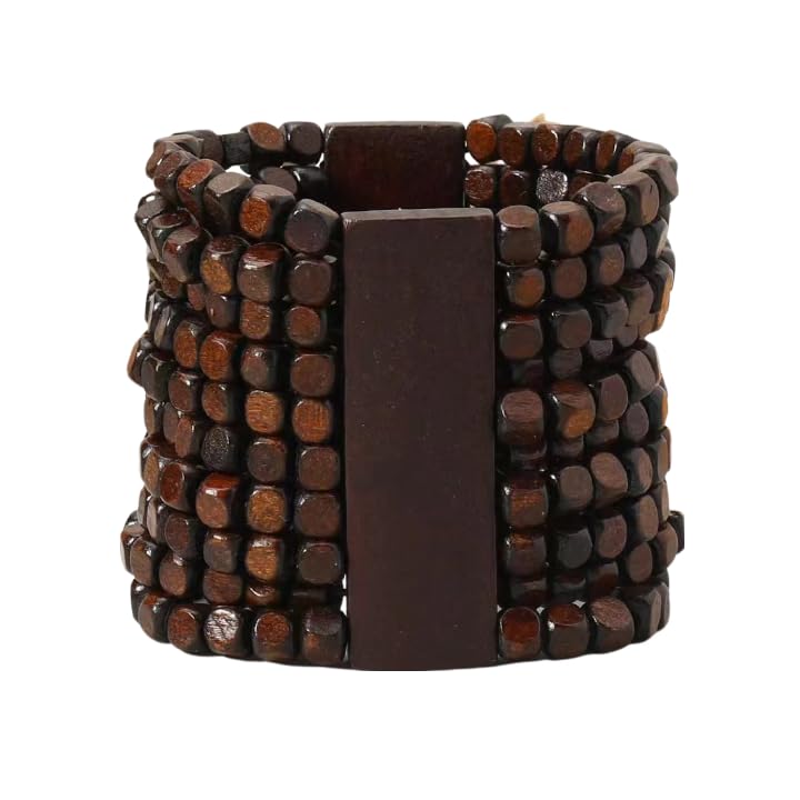 Stretch Wooden Beads Cuff Bracelets Multi Layered Natural Wood Beads Chunky Bangle Wooden Handmade Wide Bracelets Bohemia Jewelry for Women Men