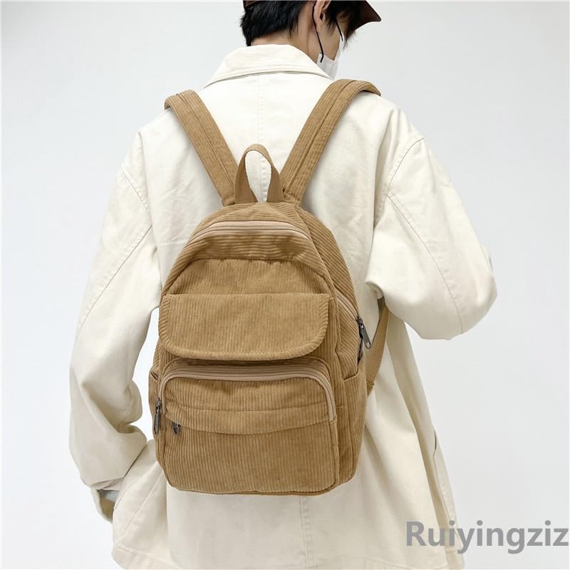 Aufona Mini Backpack for Women Small Backpack Purse Aesthetic Backpack Tiny Corduroy Backpack Light Weight(Light Brown) - Image 5