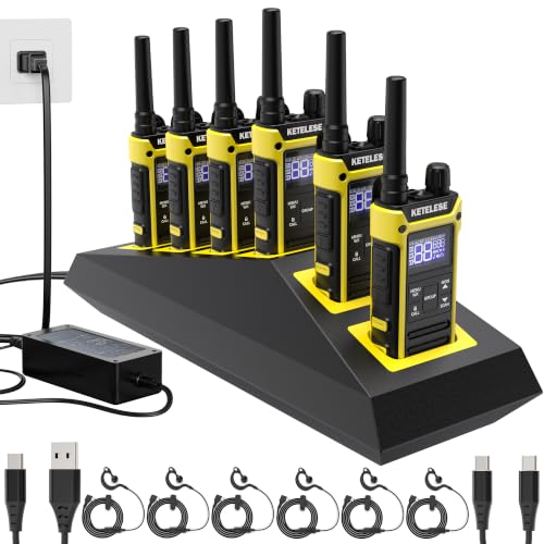Image of KETELESE T3F IP67 Waterproof Walkie Talkies, Rugged Two Way Radio with Earpiece, Triple Proof, Three Charging Options, FRS 2 Way Radio 22 Channels, NOAA, VOX (6 Pack), Black /Yellow