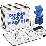 Dry Erase Boards 6 Pack, Double Sided Magnetic Small Whiteboards with Lines for Kids, Students, Teacher & Classroom Pack, Including 52 Pcs Alphabet Letters for Preschool Spelling