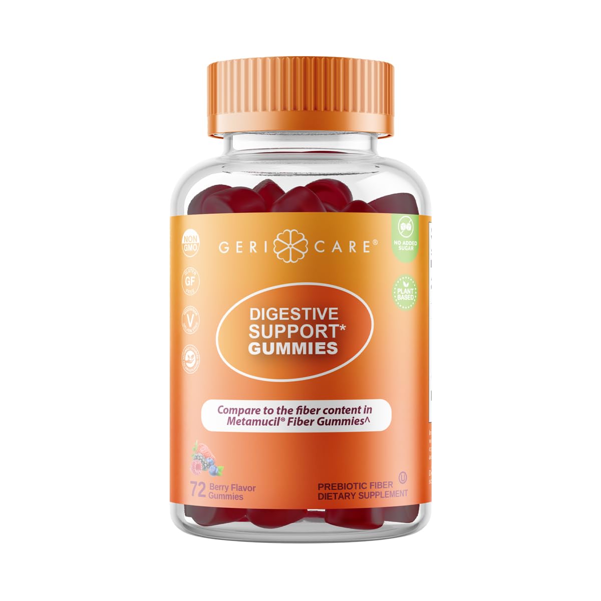 GeriCare Prebiotic Digestive Support Gummies – Berry Flavor, 72 Count, Plant-Based Fiber for Gut Health & Regularity, Non-GMO, Gluten-Free, Vegan, Fiber Supplement to Supports Regular Digestion