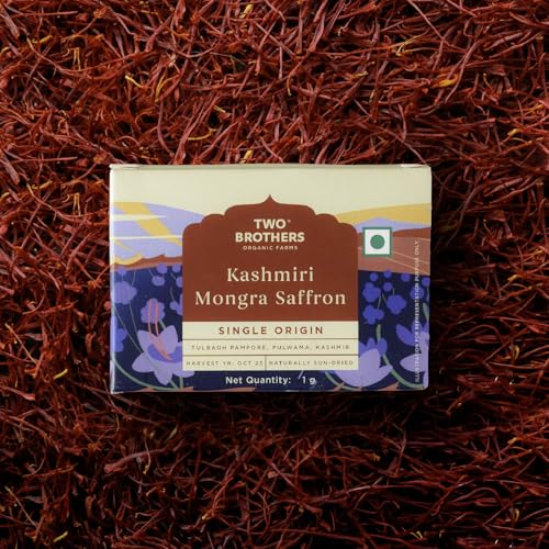 Image of TWO BROTHERS ORGANIC FARMS Kashmiri Mongra Saffron (1g) | Premium, Hand Harvested & Sun Dried | Rich Aroma, Boosts Immunity, Aids Digestion & Enhances Skin Health