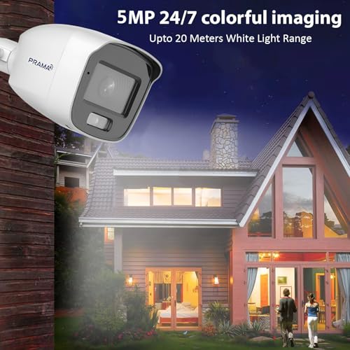 Image of PRAMA PT-HTH11FOE-WPF(M) 5MP Dual Light Audio Bullet Camera, 2960x1665 Resolution, Built-in Microphone Up to 20 m White Light Distance, Water and dust Resistant (IP66), Day /Night Mode Color.
