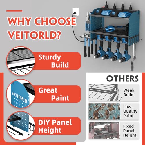 Veitorld Prateleira modular de armazenamento de 4 brocas, organizador de ferramentas elétricas com e