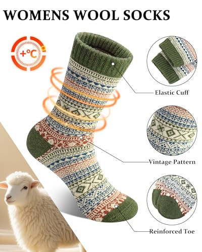 Image of Loritta Wool Socks for Women, Winter Warm Hiking Boot Socks Gifts | Classic Cozy Crew, Vintage Knit, Soft Thick House Socks, Outdoor, Christmas Gift, Stocking Stuffers for Mom Grandma Wife