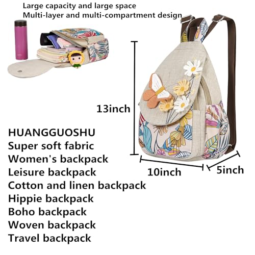 Image of Womens Boho Cotton Hemp Cloth Backpack Boho Vintage Embroidered Casual Purse Handbags Messenger Bag Swan