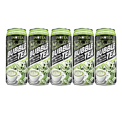 (Pack of 5) INOTEA Bubble Tea 5 Cans from ATIUS. Milk Tea with Boba Pearls in a Can (16.6oz/can). Choose One from Variety of Flavors: Brown Sugar, Taro, Honeydew, Banana, Matcha. Straws Included. (Matcha Latte) - matcha