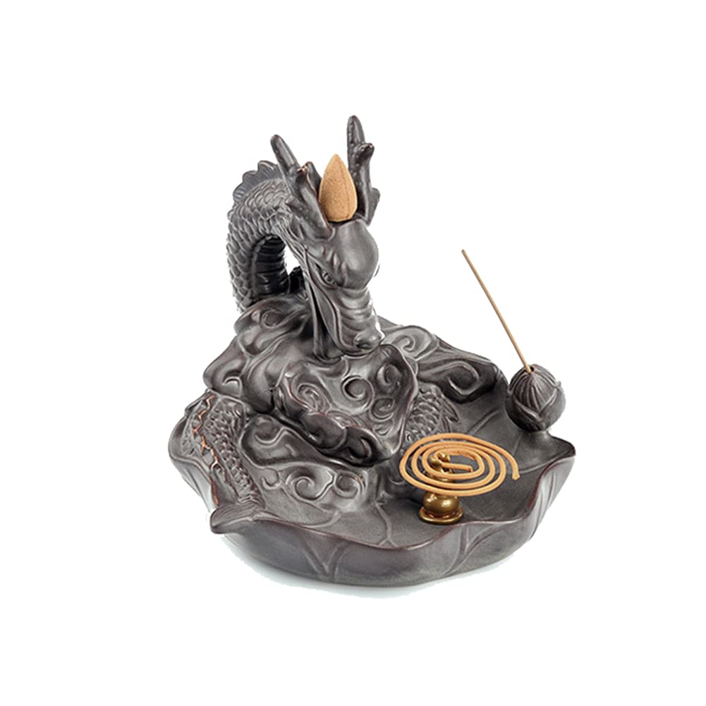 ZJJ Waterfall Dragon Incense Burner Ceramic Backflow Incense Holder Handmade Incense Cones Incense Stick Holder Home Decor for Office Library Yoga