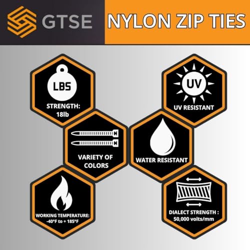 Image of GTSE 10 Inch Black Zip Ties, 1,000 Bulk Pack, 18lb Strength, UV Resistant Small Nylon Cable Ties, Self-Locking 10 inch Tie Wraps
