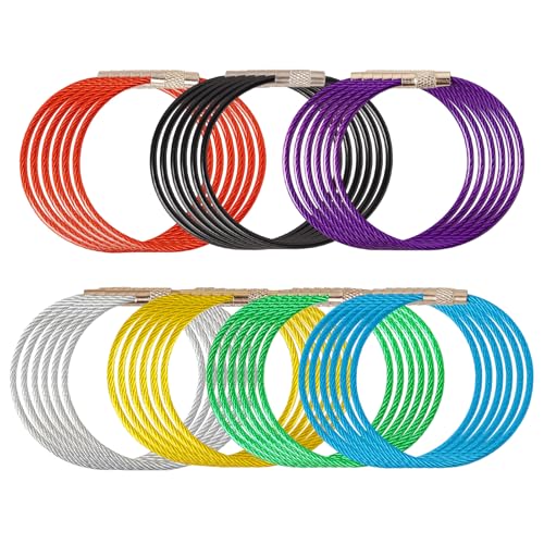 smrtcol 42 Pack Steel Wire Keychain Cable 7 Colors Stainless Steel Loops Reusable Key Ring for Keys Luggage Tags Badges Zip Pulls & Gift Cards