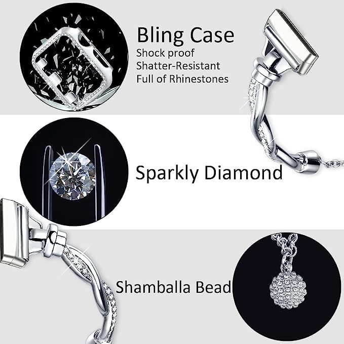 Miniatura 4 de Correa brillante compatible con Fitbit Versa 4Sense, Fitbit Versa 3Sense 2, pulsera de metal de doble giro con diamantes de imitación para Fitbit