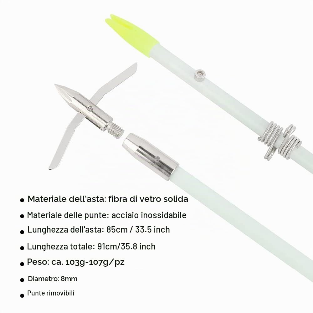 Tiro con L'Arco Bowfishing Reel Mulinello da Pesca con Arco con 40m di Corda da Pesca e 6pcs Frecce da Pesca per Pesci da Caccia con Arco Compound Ricurvo