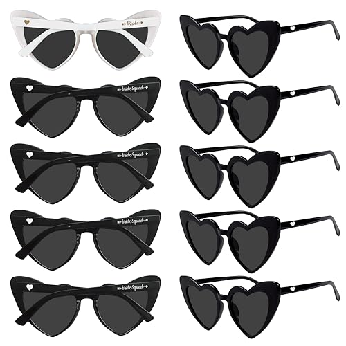 PartyGifts&beyond Bachelorette Sunglasses Heart Sunglasses 10 Packs Bride Squad Sunglasses for Bachelorette Party Favors