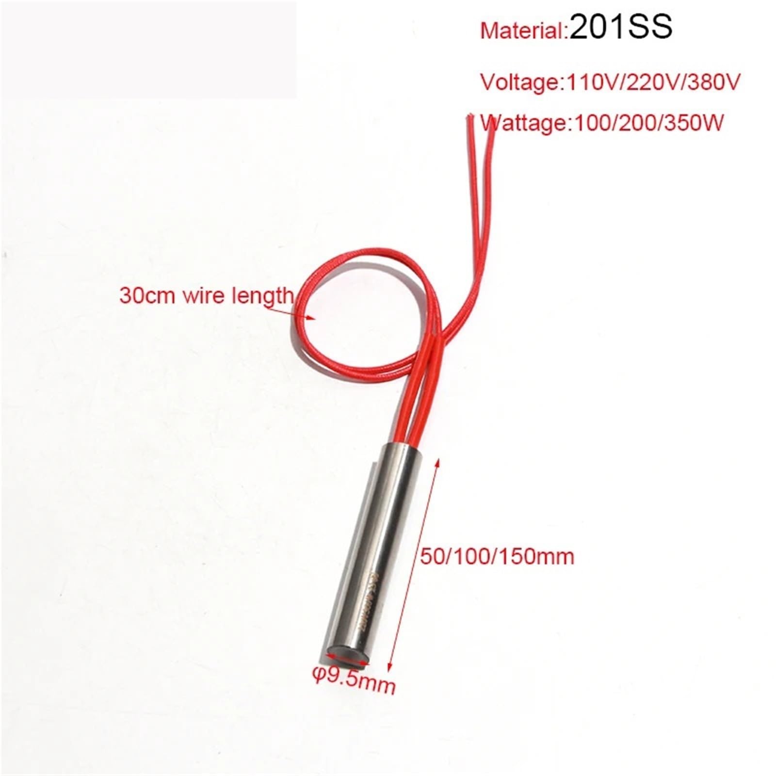 100–350 W 9,5 mm Heizpatronenelement for Schweißen, Heizrohr, 50/100/150 Länge, 201 Edelstahl, Stück(110V_9.5X50MM 100W)