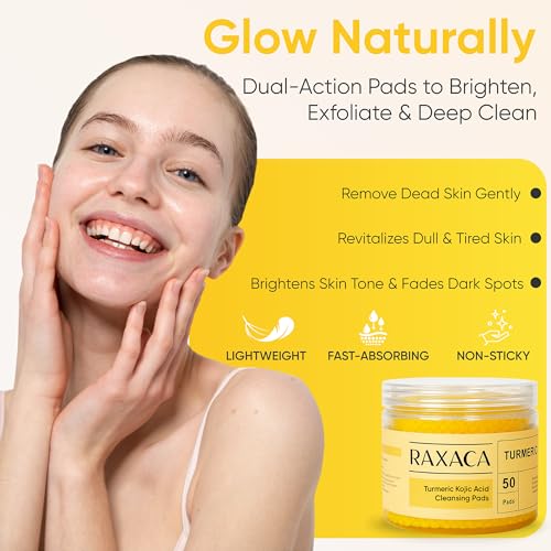 Turmeric Kojic Acid Cleansing Pads, 50 Pcs Kojic Acid And Turmeric Cleansing Pads for All Skin Types, Exfoliating Cotton Rounds, Dark Spots Remover for Face, Deep Clean Pores - Image 5
