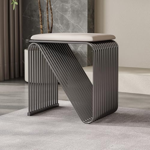 Joaaea Modern Geometric Metal Ottoman Stool with Velvet Upholstered Seat,Luxury