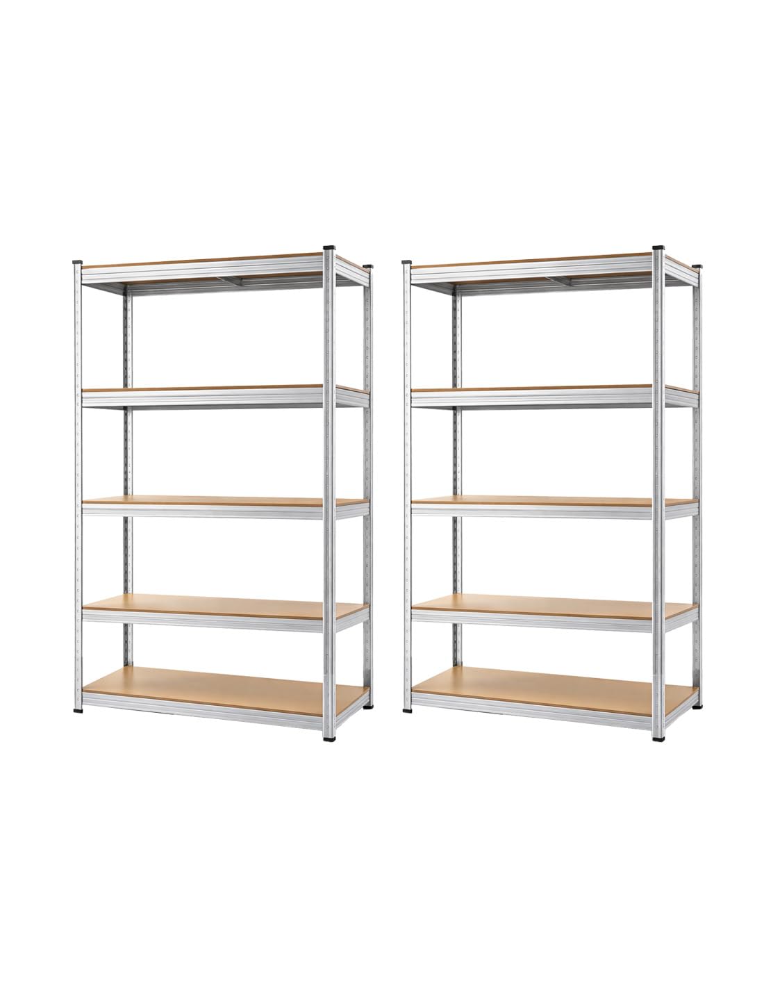 Jardin202 - Estantería Modular de Acero y Madera | Unidad de Almacenamiento de 5 baldas con estantes Ajustables en Altura | 180 x 90 x 40 cm | Peso máximo 875 kg | Pack 2 uds (Plata)
