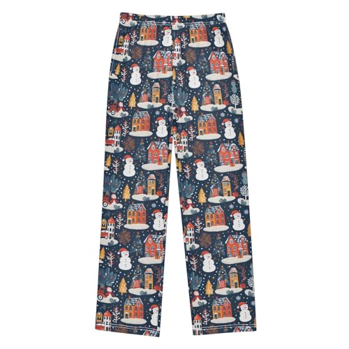ALAZA Snowman House Snowflake Christmas Pajama Pants Long Sleep Pant Pajama Bottoms Elastic Waist with Pockets