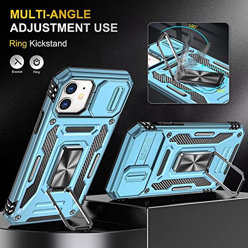Image of Polycarbonate Slide Camera Cover with Ring Holder Mobile Phone Back Cover for iPhone 11 (Blue)