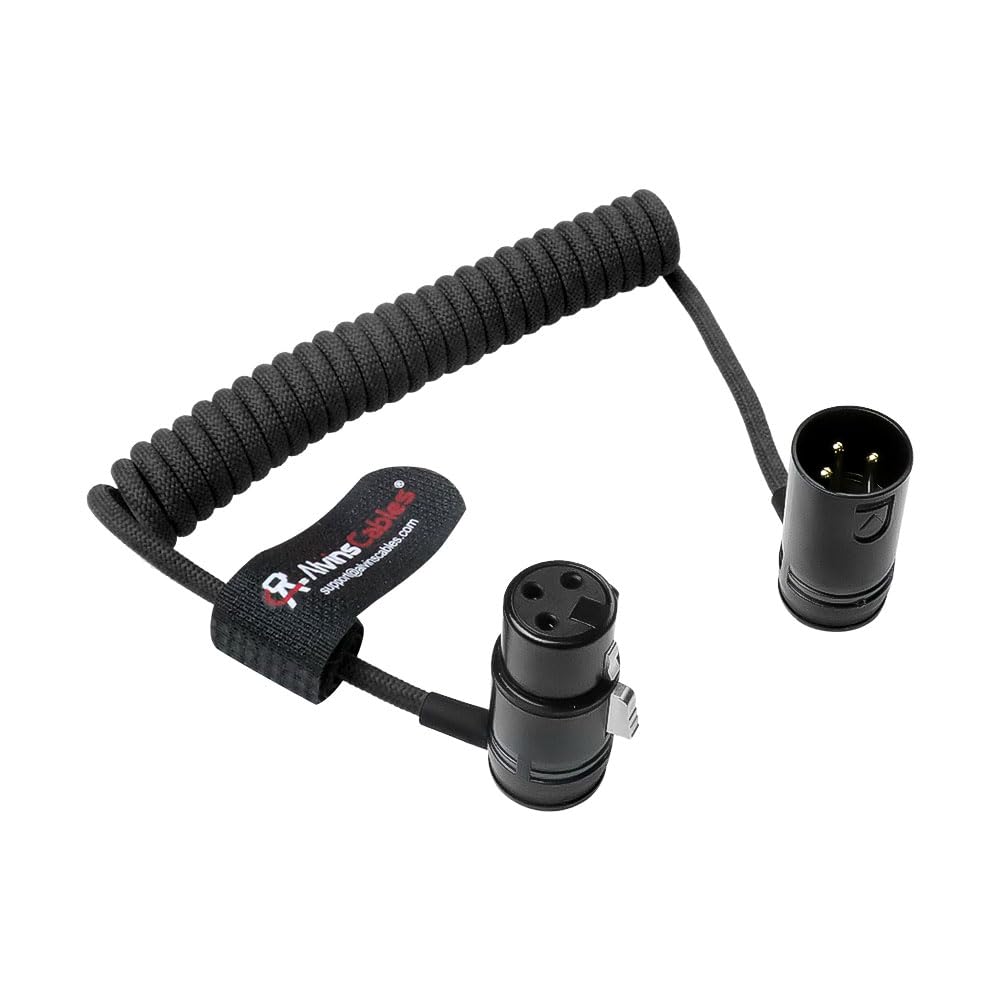 Alvin's Cables Câble spiralé XLR à 3 broches mâle vers femelle ultra flexible renforcé en aramide pour appareils photo Sony, Canon, Blackmagic Pro et audio studio (noir)